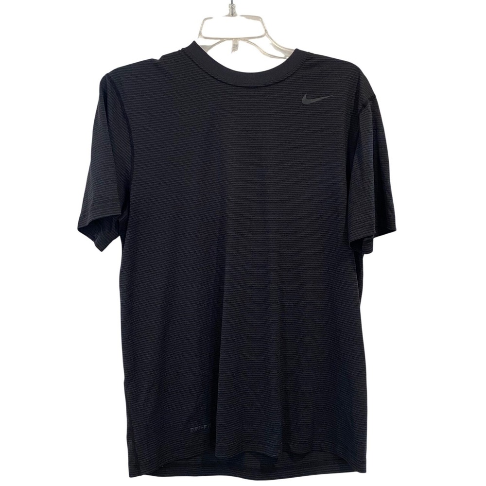 Nike Dri-FIT Shirt Mens Medium Black Micro Ribbed Striped Training T-Shirt Gym